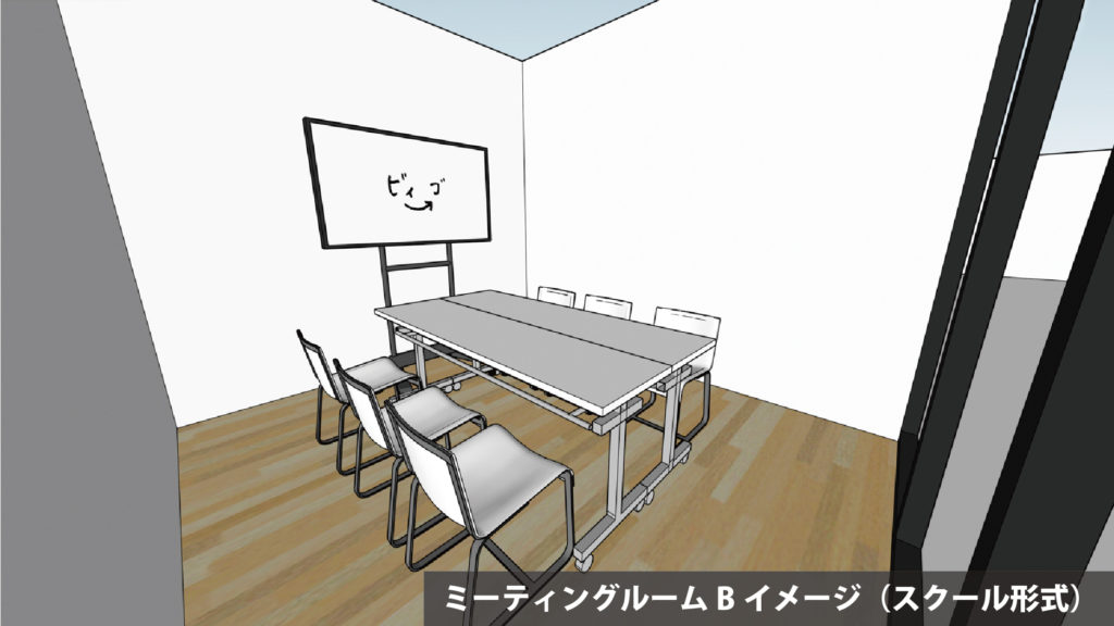 大阪府枚方市の貸し会議室・レンタルスペース「ビィーゴ」のミーティングルームイメージ